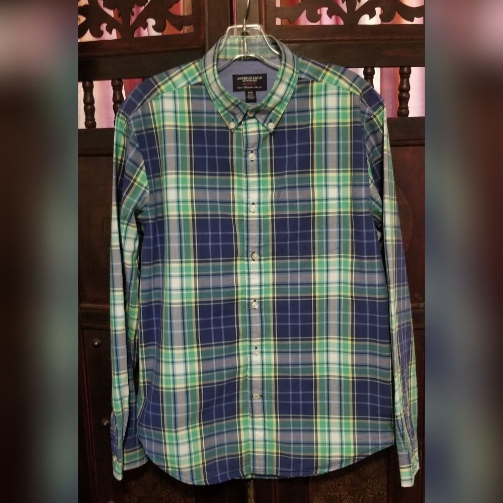 AMERICAN EAGLE Plaid 100%  Cotton Athletic Fit